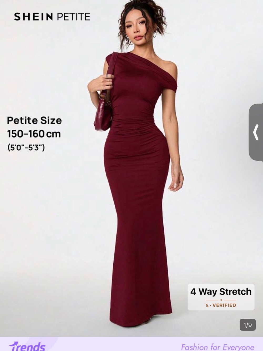 SHEIN Petite Burgundy One-Shoulder Ruched Maxi Dress